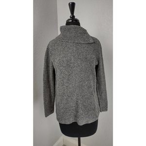 Talbots Shaker Stitch Cowlneck Sweater Size Petite‎ M Gray Marled Cotton Blend